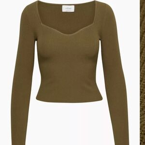 Wilfred Aritzia Tuscany Sweater Ribbed Sweetheart Long Sleeve Olive Green XS NWT